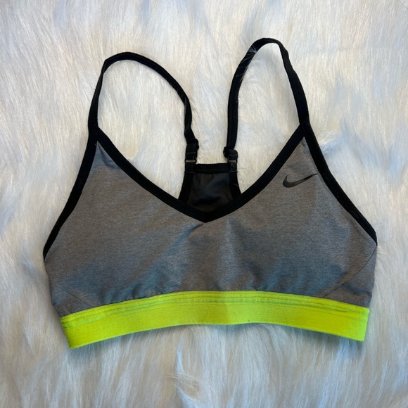 Women's Indy Nike Sports Bra In Grey/Volt(neon Yellow-green) - Picture 8 of 12